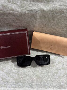 Jacques Marie Mage Black-Frame Narrow Rectangular Sunglasses